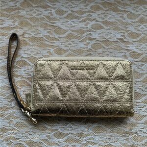 Michael Kors Metallic Gold Quilted Wristlet